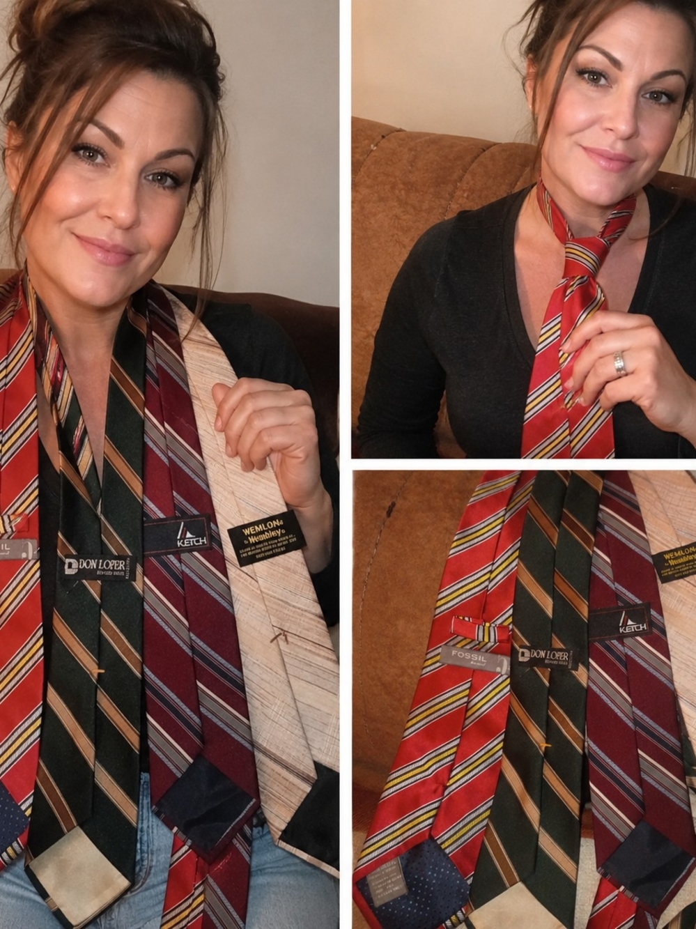 Classic Striped Men's Tie - Red, Green, Burgundy, Tan Options